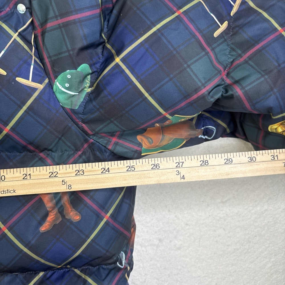 Polo Ralph Lauren Equestrian Horse AOP Puffer Jacket Down Filled Tartan Plaid L - Picture 14 of 16